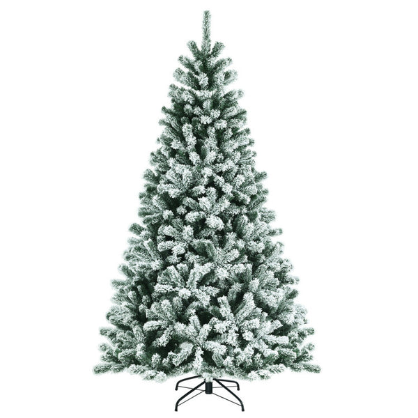 8 Feet Pre lit Snow Flocked Christmas Tree with Metal Stand