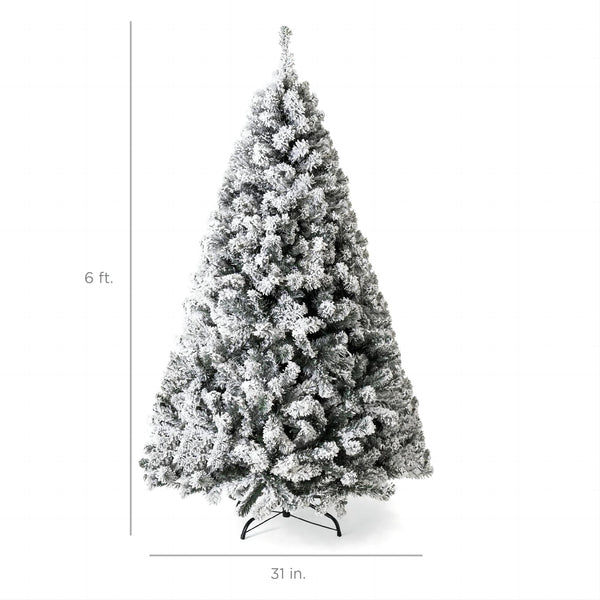 6ft Pre Lit Holiday Christmas Pine Tree  Snow Flocked Branches, 250 Warm White Lights