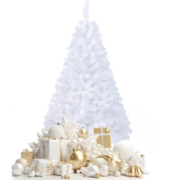 White Artificial Christmas Tree, 7.5ft Premium Unlit Hinged Spruce Full Tree, with Metal Stand, Easy Assembly, for Indoor and Outdoor Use