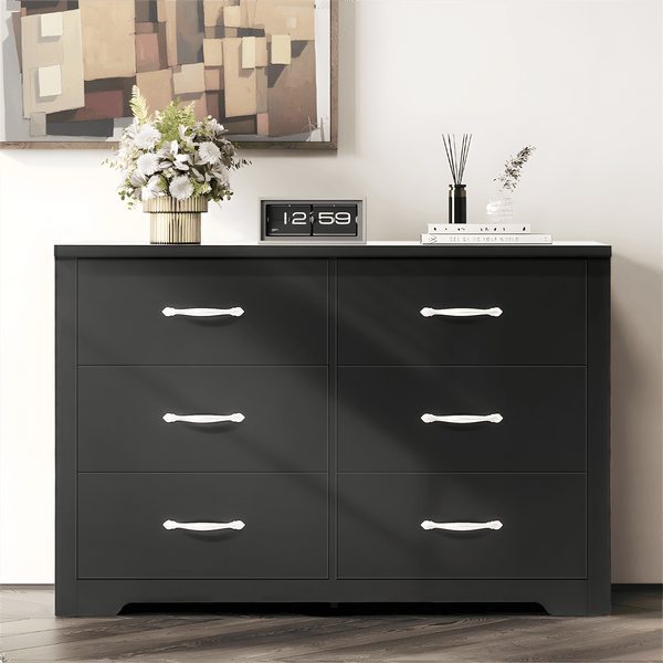 Dresser Chest of 6 Drawers for Bedroom, Black Storage Cabinet