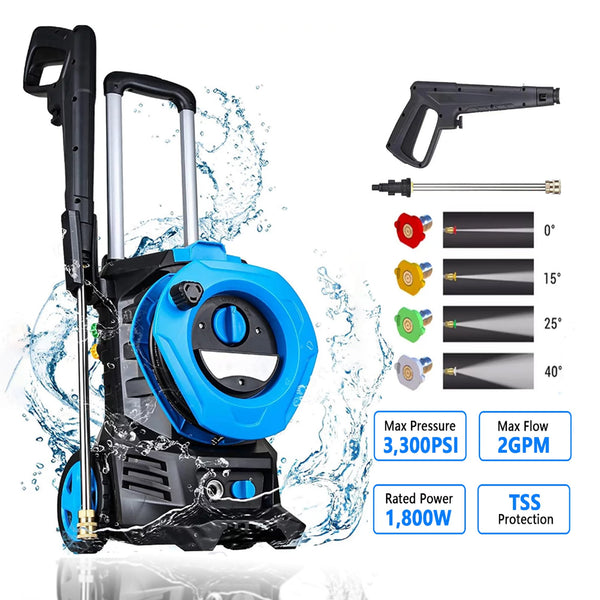 Electric Pressure Power Washer - 3000 PSI MAX 2 GPM for Cars, Blue