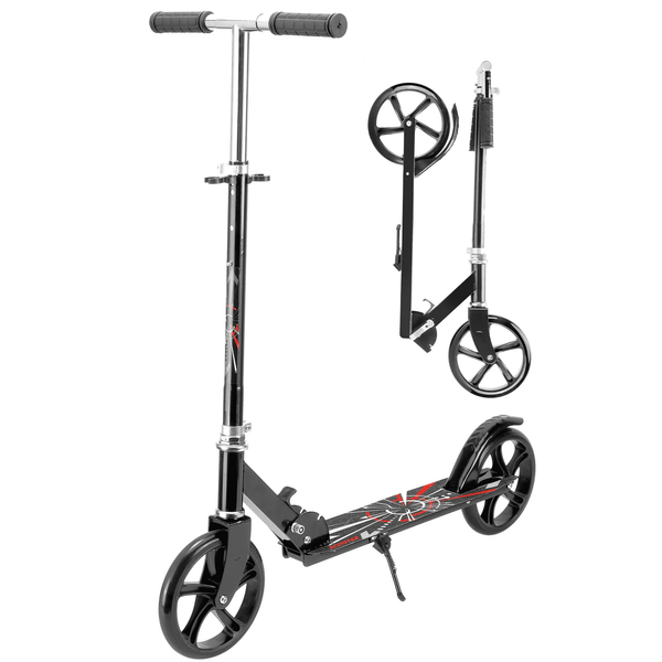 200mm Black Scooter, Commuter Scooter Height Adjustable, Folding Kick Scooter for Teens and Adults