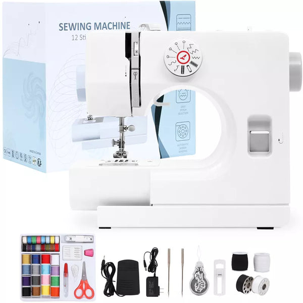 12 Stitch Compact Portable Sewing Machine with Protective Cover