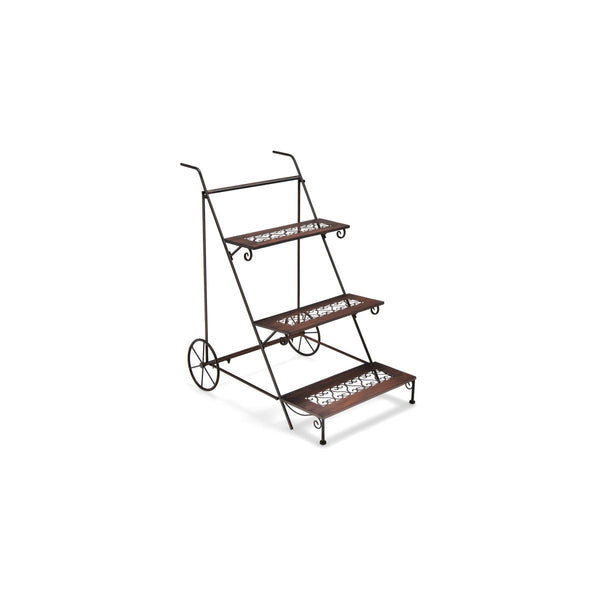 SKONYON? 3-Tier Metal Plant Stand with Wheels and Handle - Perfect for Balconies