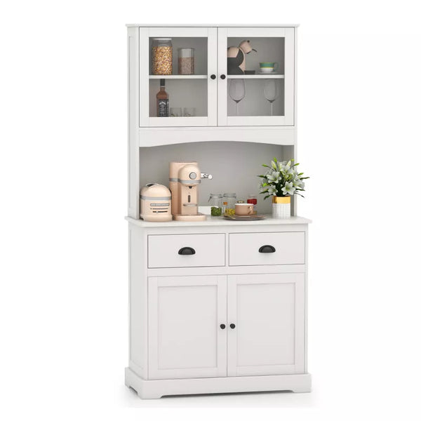 White Tall Sideboard: 2 Drawers, Adjustable Shelves