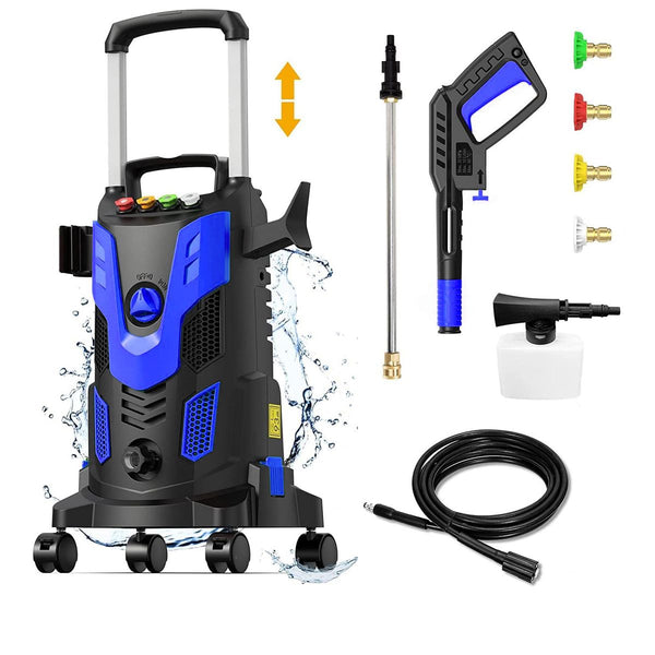 SKONYON Electric Pressure Washer 3500 PSI 2.5 GPM with 360¡ã Wheels 4 Nozzles Foam Cannon for Cars Patios Driveways Blue