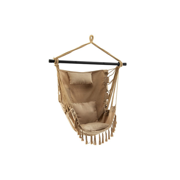 SKONYON Beige Rope Swing Chair with Plush Pillow & Cushions for Relaxing Comfort