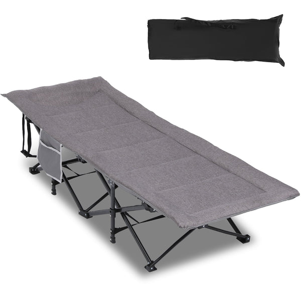 Folding Camping Cot W/Mat for Adults, Heavy Duty Outdoor Bed with Carry Bag, Travel Camp Cots