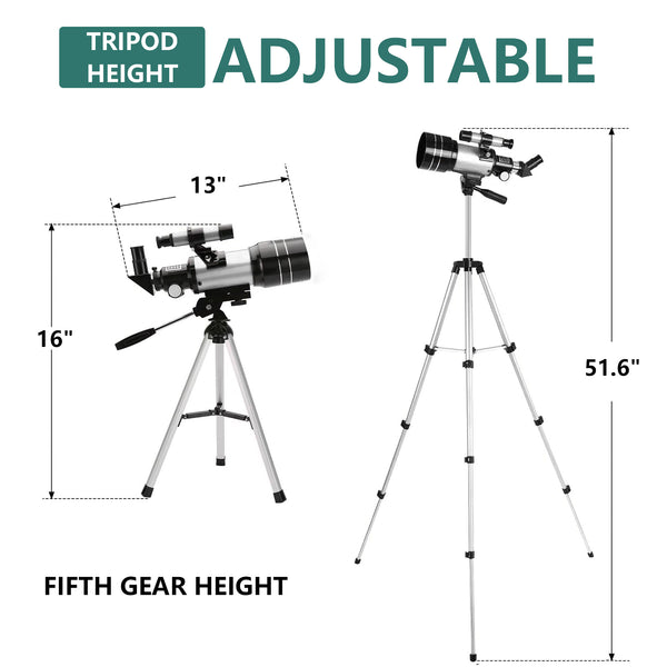 70300 Telescope 70mm Aperture 300mm Astronomical Portable Refracting Telescope AZ Mount Tripod Fully Multi Coated Optics 150X High Magnification for Adults Astronomy