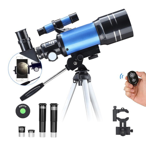 Telescope for Adults And Kids, 70mm Aperture Portable Refractor Telescopes for Astronomy Beginners, 300mm Professional Travel Telescope with A Smartphone Adapter Wireless Remote