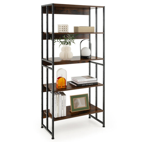 5 Tier Industrial Bookshelf Storage Shelf Display Rack with Adjustable Shelves