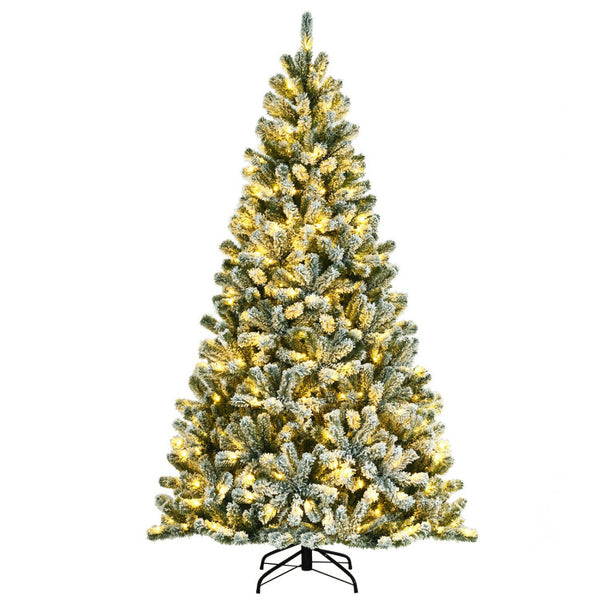 7 Feet Pre lit Snow Flocked Christmas Tree with Metal Stand