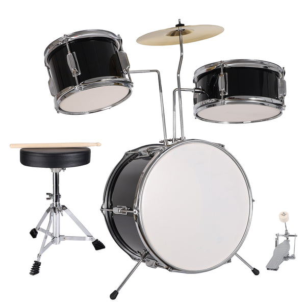 Kids Drum Set 3 Piece Beginner Drum Set Junior Drum Set, Black