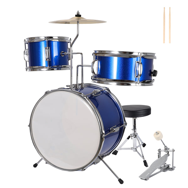 Kids Drum Set 3 Piece Beginner Drum Set Junior Drum Set, Blue