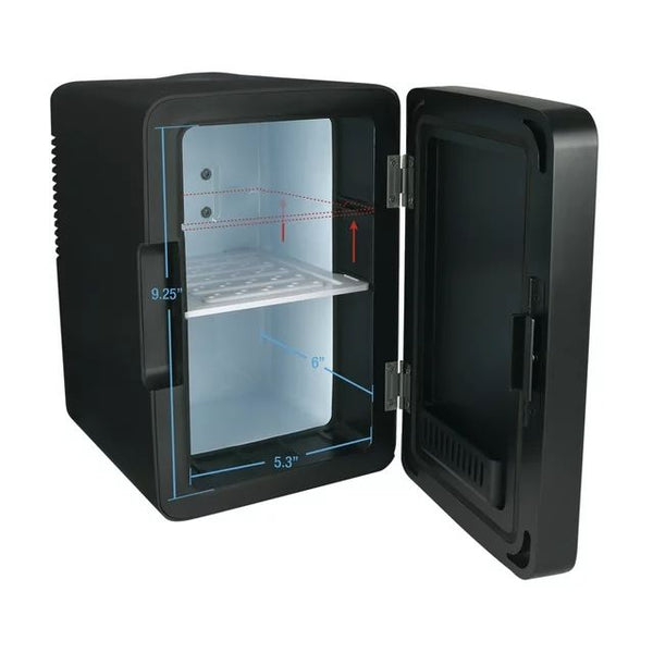 Mini Fridge Beverage Refrigerator Lighted Glass Door, 6L Capacity, Black