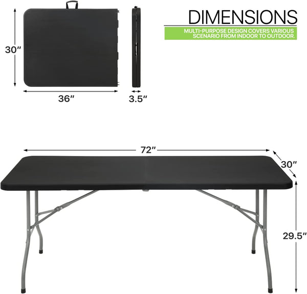 Folding Table 6ft Portable Heavy Duty Plastic Fold in Half Utility Foldable Table Plastic Dining Table Indoor Outdoor for Camping, Picnic and Party