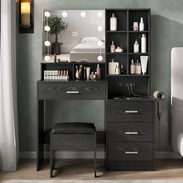 Modern Vanity Desk with Mirror and Lights