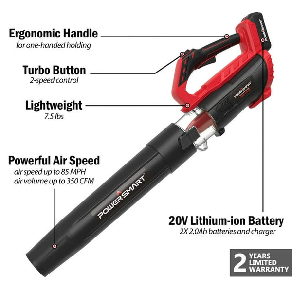 20V Cordless Handheld Leaf Blower with 2 batteries and charger