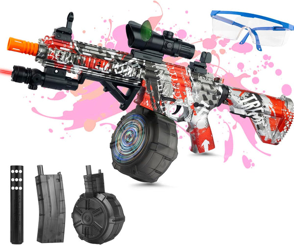 Gel Ball Blaster with Drum And Mag, Automatic and Manual Splatter Blaster, Electric Splat Blaster,Red