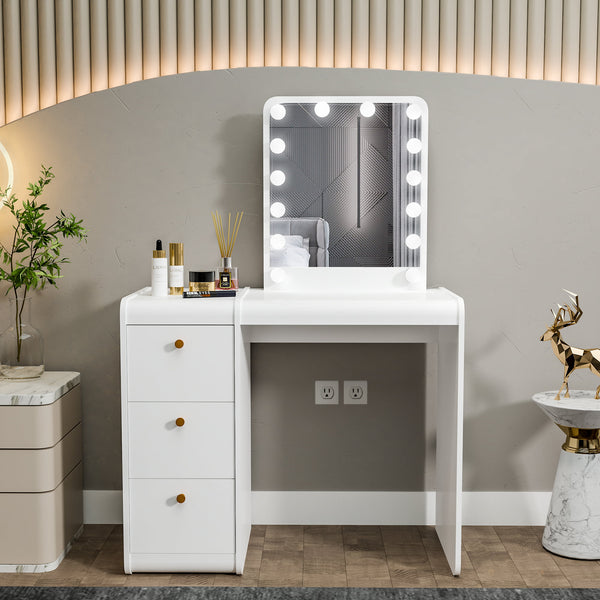 Dalia Modern Lighted Vanity Table, White Finish, for Bedroom