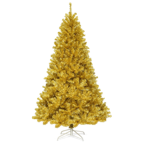 7.5ft Artificial Tinsel Christmas Tree w/1258 Tips Foldable Stand Champagne Gold