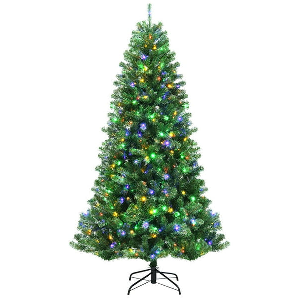 7ft Pre-lit Hinged Christmas Tree w/ Remote Control & 9 Lighting Modes