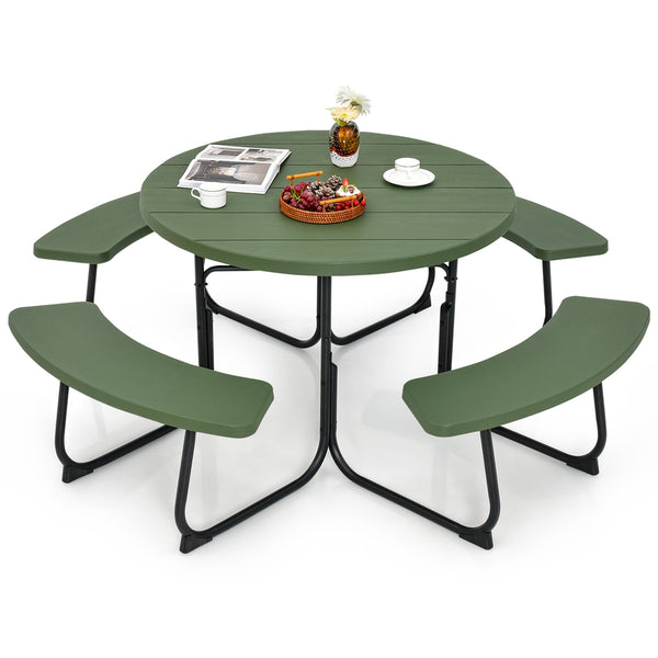 Outdoor 8-person Round Picnic Table Bench Set