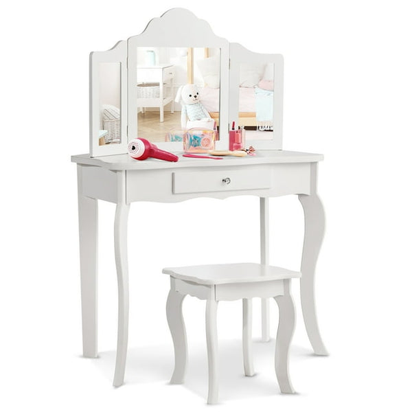 Vanity Table Set Makeup Dressing Table Kids Stool Mirror