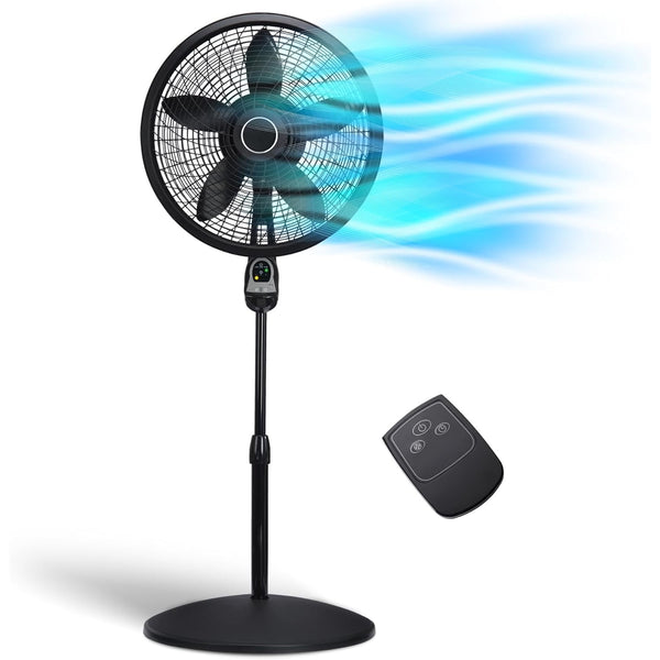 18in Oscillating 4 Speed Large Room Pedestal Fan with Remote Control, Black