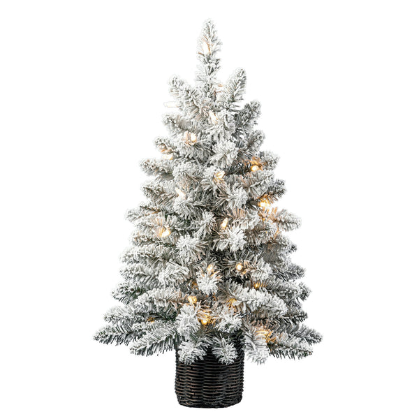 24in Pre Lit Cooper Flocked Spruce Artificial Christmas Tree with Clear LED Lights