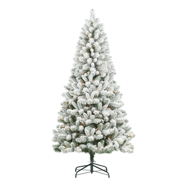 6.5 ft Pre Lit Flocked Frisco Pine Artificial Christmas Tree, 250 Clear Lights, Green