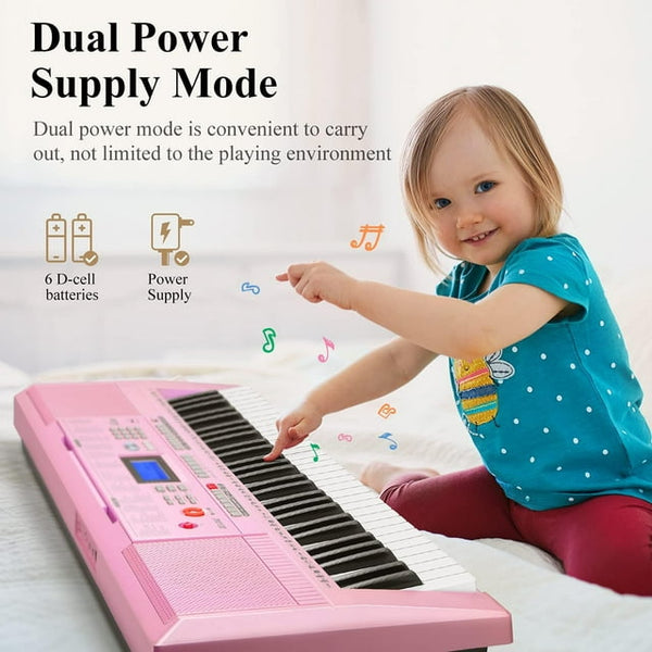 61 Key Electronic Keyboard Piano Set, Pink