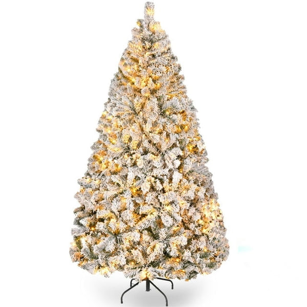 6ft Pre Lit Holiday Christmas Tree w/ Snow Flocked Branches, 250 Warm White Lights