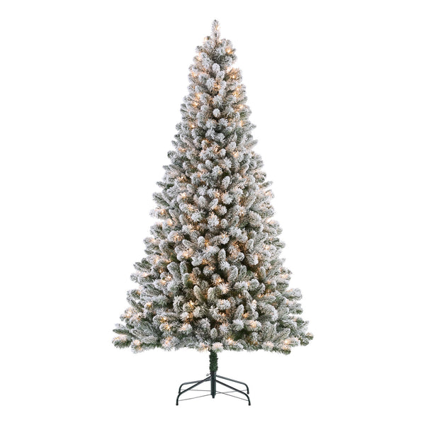 7.5 ft Pre Lit Flocked Frisco Pine Artificial Christmas Tree, 350 LED, Green