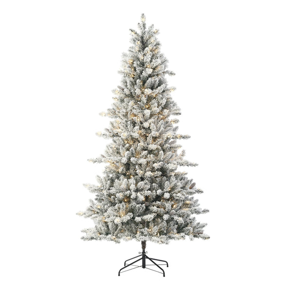 7.5ft Pre Lit Flocked Birmingham Fir Artificial Christmas Tree, 400 LED, Green