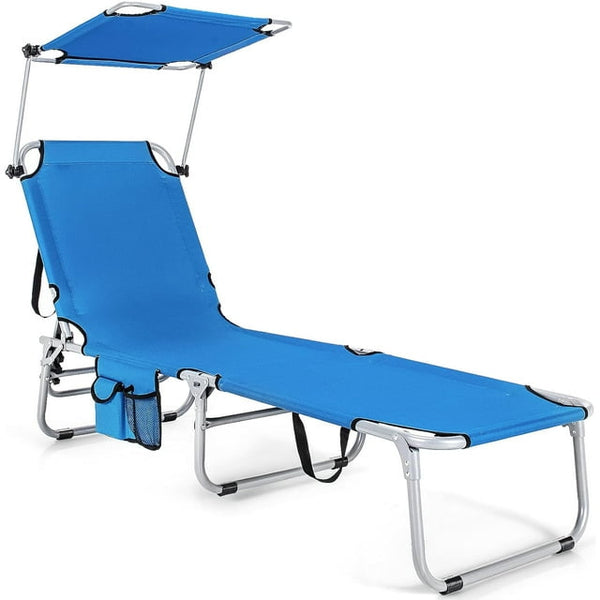 Foldable Beach Lounge Chair with Canopy Sun Shade