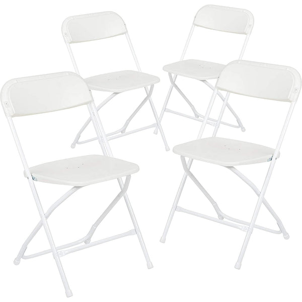 Furniture Hercules Series Plastic Folding Chairs for Parties and Weddings, Stackable Commercial Event Seats with 650-lb. Static Weight Capacity, Set of 4, White