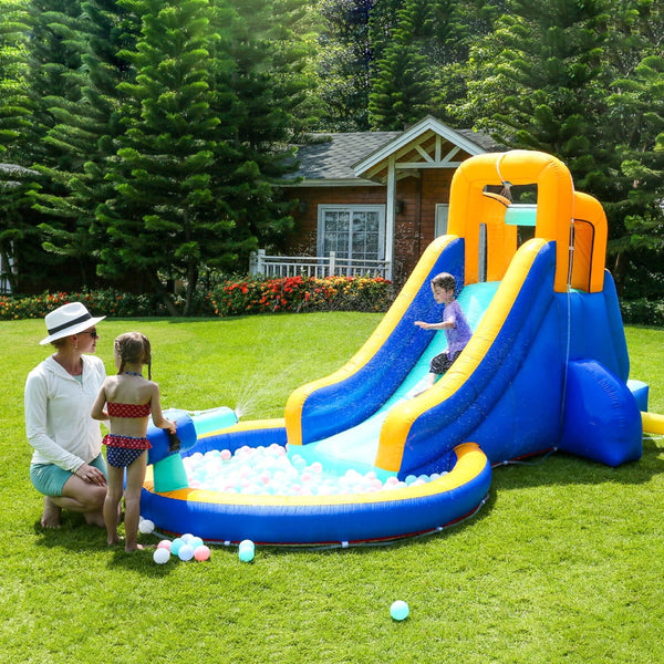 Inflatable Water Slide Heavy-Duty Outdoor Slide with Water Cannon and Splash Pool with Blowe