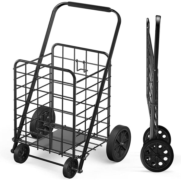 Rolling Shopping Cart Folding Steel Laundry Basket