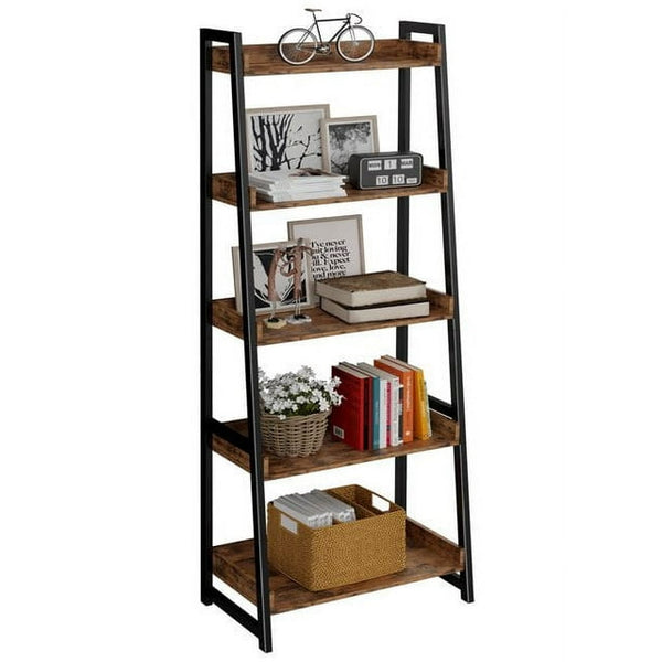 Industrial Bookshelf 5-Tier, Bookcase Ladder Shelf