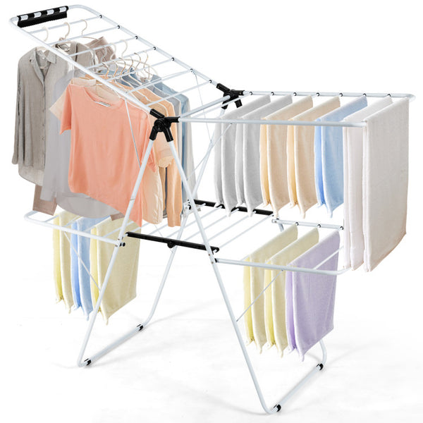 2 Level Foldable Clothes Drying Rack with Adjustable Gullwing